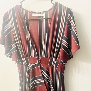 Dreamers Burgundy Asymmetrical Striped Dress Medium